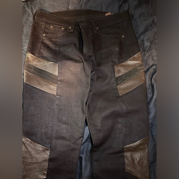 RARE rag & bone Halifax Motocross Lamb Leather Panel Jeans Midnight Wash - Picture 8 of 8